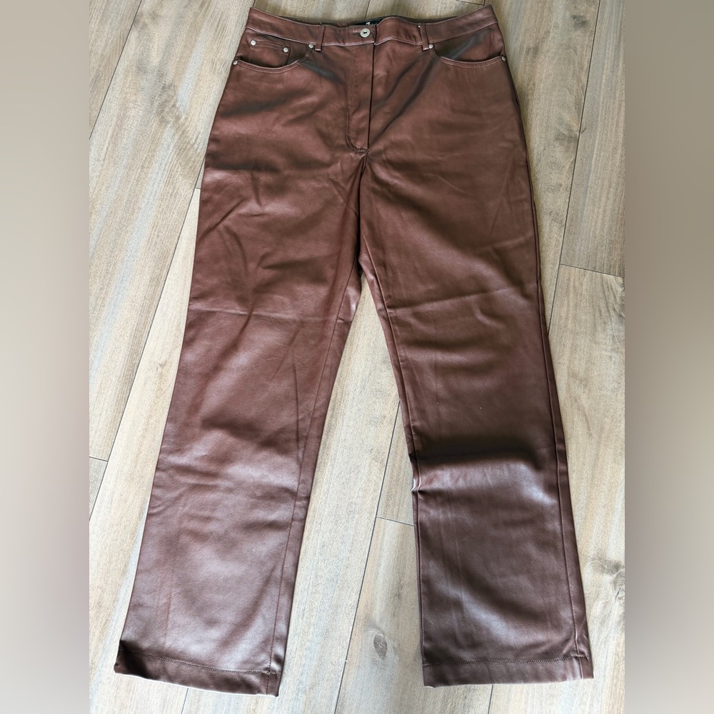 7 For All Mankind Brown Faux Leather straight leg